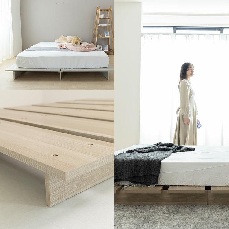 ステージベッド コンセント付き 木目調ローベッド- NERERU