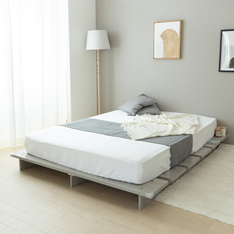 ステージベッド コンセント付き 木目調ローベッド- NERERU