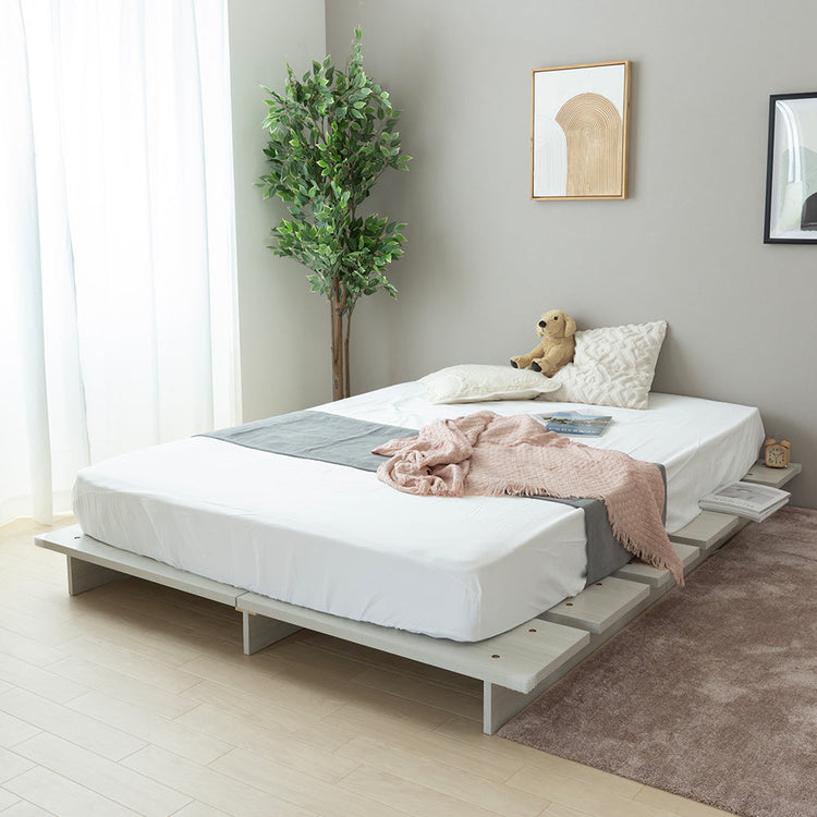 ステージベッド コンセント付き 木目調ローベッド- NERERU