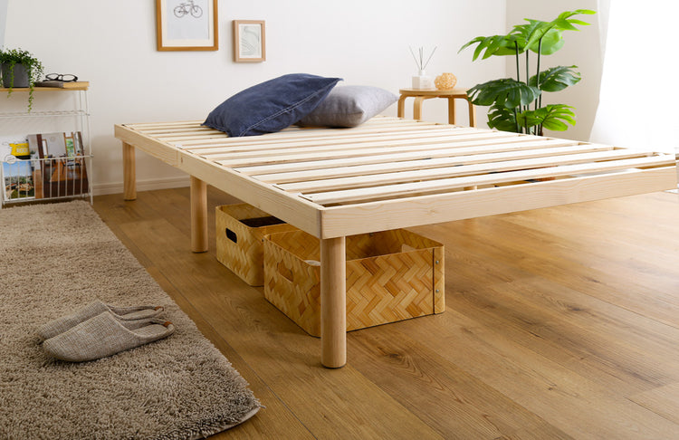 高さ2段階調整脚付きすのこベッド パイン材【シングル】