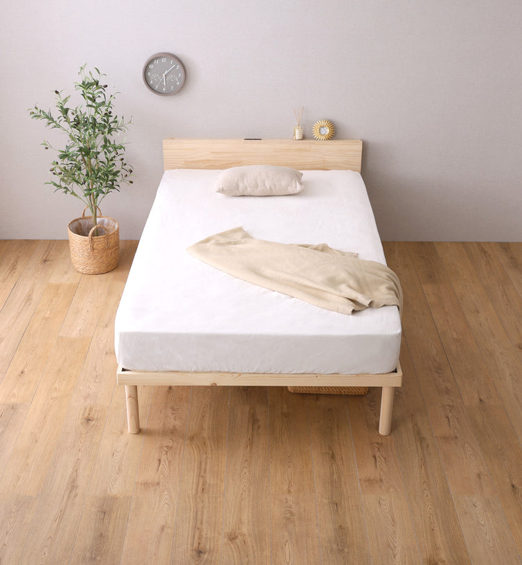 宮セット 高さ2段階調整脚付きすのこベッド パイン材【シングル】