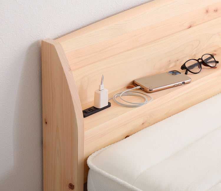 棚コンセント付きベッド 国産ヒノキ すのこタイプ【シングル】
