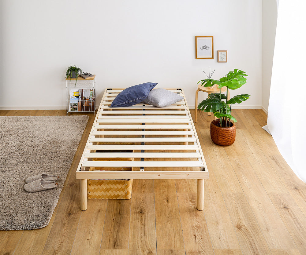 高さ2段階調整脚付きすのこベッド パイン材【シングル】