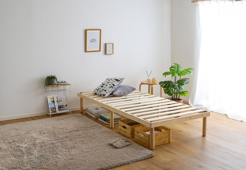 高さ2段階調整脚付きすのこベッド パイン材【シングル】