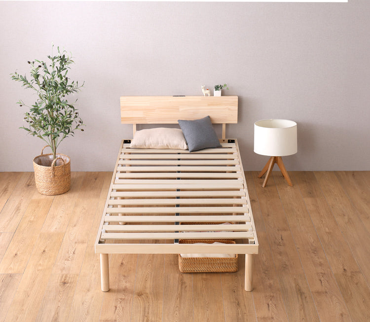 宮セット 高さ2段階調整脚付きすのこベッド パイン材【セミダブル】