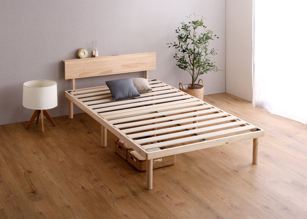 宮セット 高さ2段階調整脚付きすのこベッド パイン材【セミダブル】
