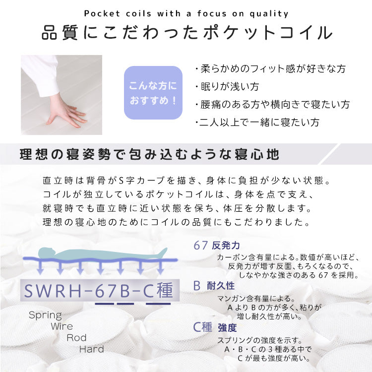 脚付きベッド ポケットコイルロールマットレス［セミダブル］