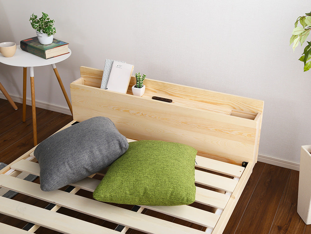 パイン材　高さ3段階　調整脚付き　すのこベッド　フレームのみ　セミダブル 宮セット】パイン材高さ3段階調整脚付きすのこベッド(セミダブル