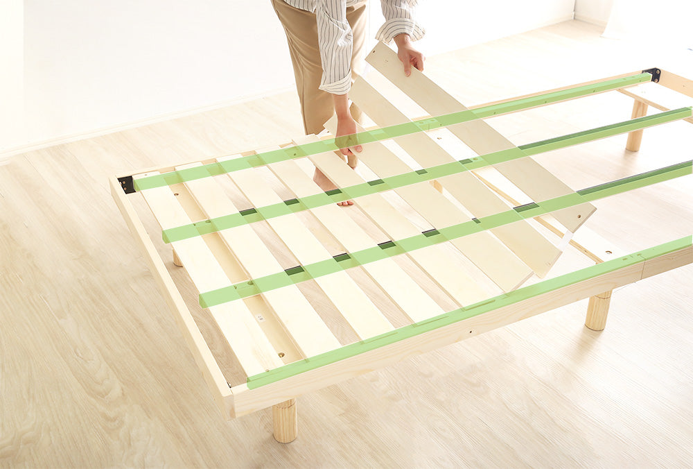 宮セット 高さ3段階調整脚付きすのこベッド パイン材【ダブル
