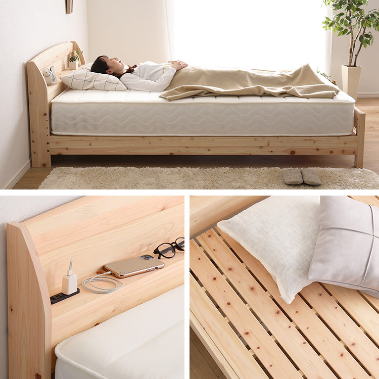 棚コンセント付きベッド 国産ヒノキ すのこタイプ【シングル】