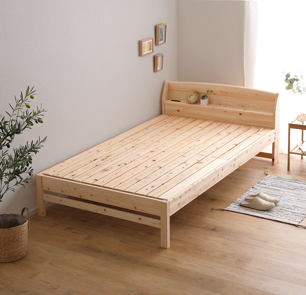 棚コンセント付きベッド 国産ヒノキ すのこタイプ【シングル】