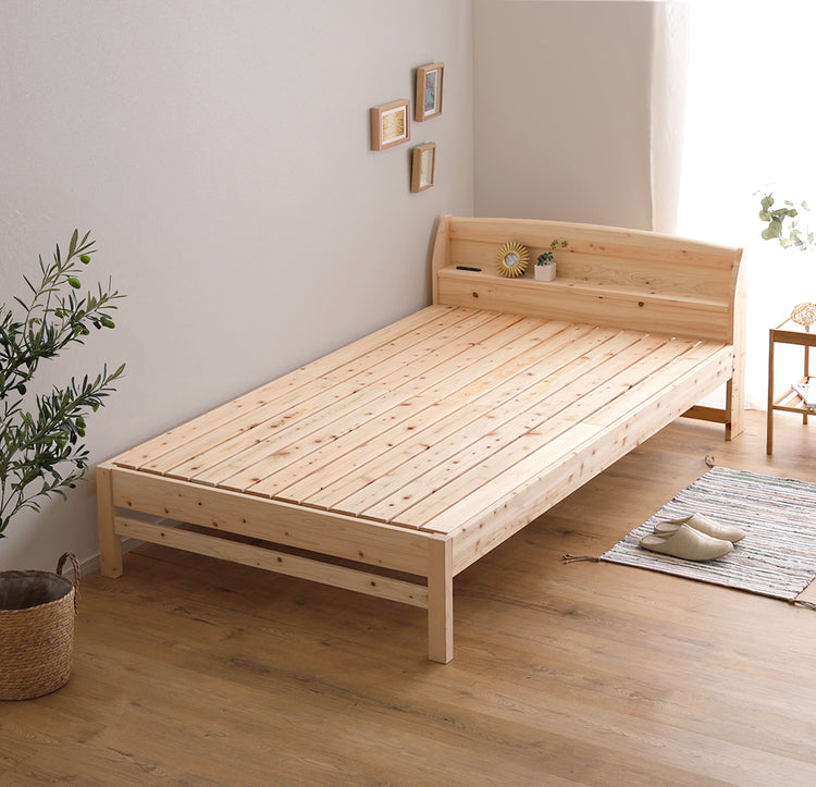 棚コンセント付きベッド 国産ヒノキ すのこタイプ【シングル】