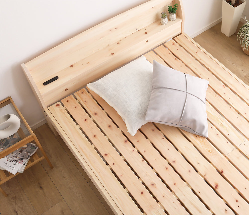 棚コンセント付きベッド 国産ヒノキ すのこタイプ【シングル】