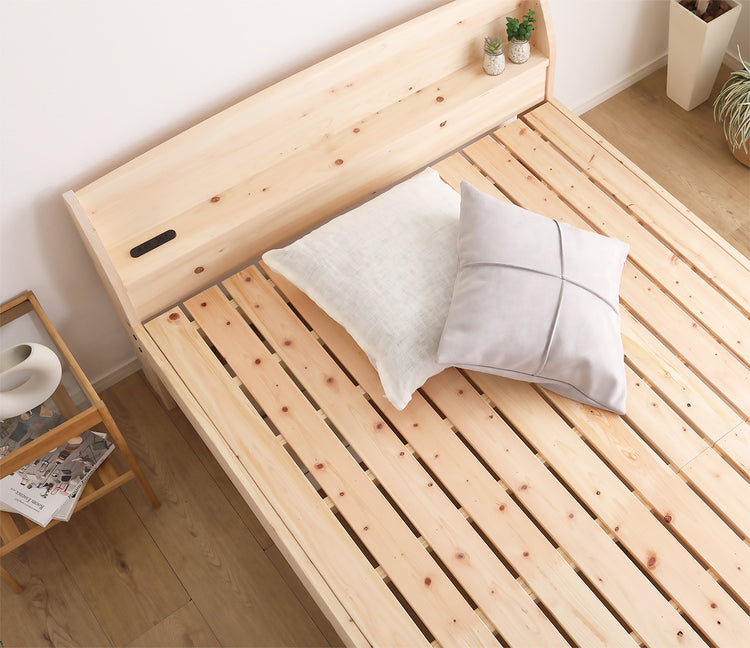 棚コンセント付きベッド 国産ヒノキ すのこタイプ【シングル】