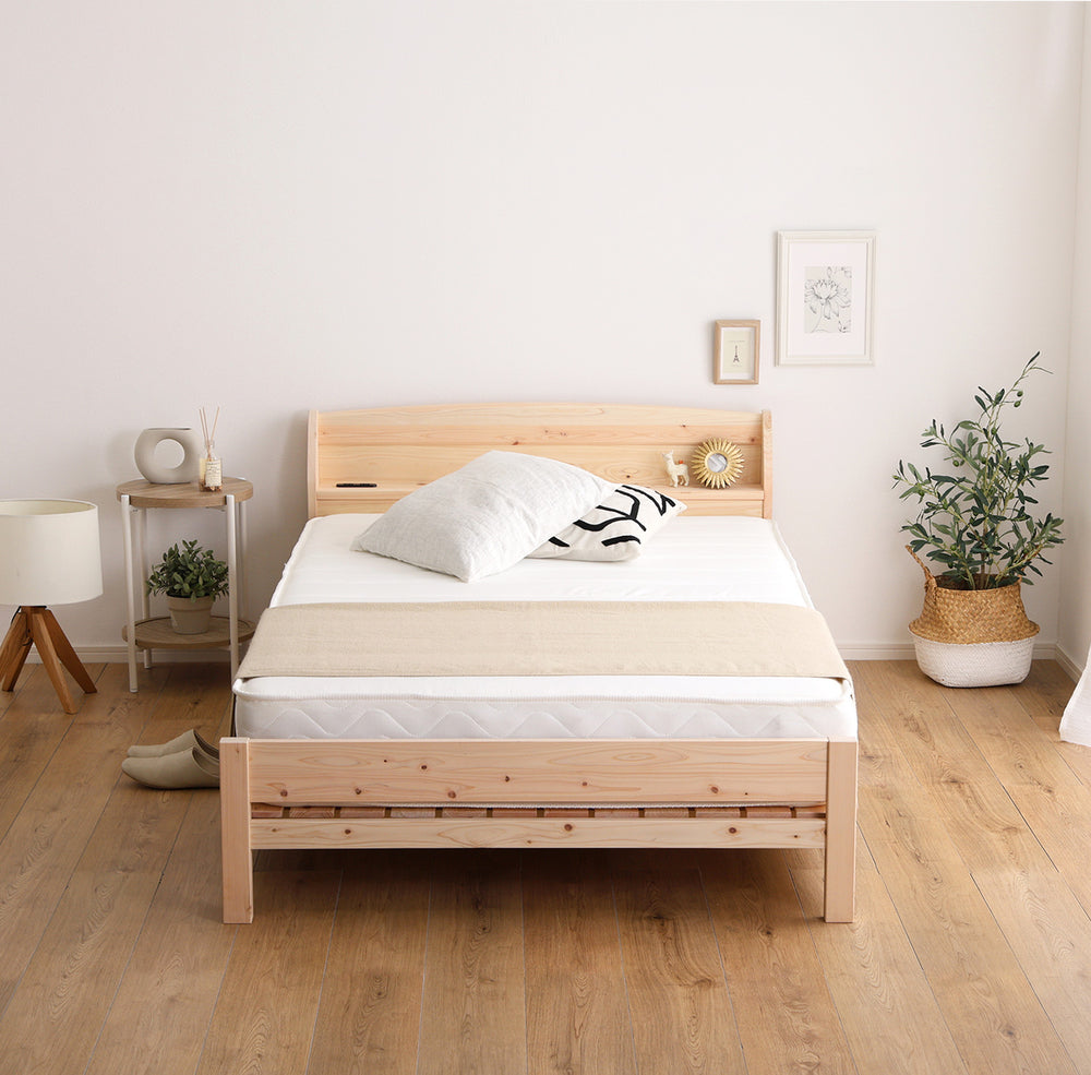 棚コンセント付きベッド 国産ヒノキ すのこタイプ【シングル】