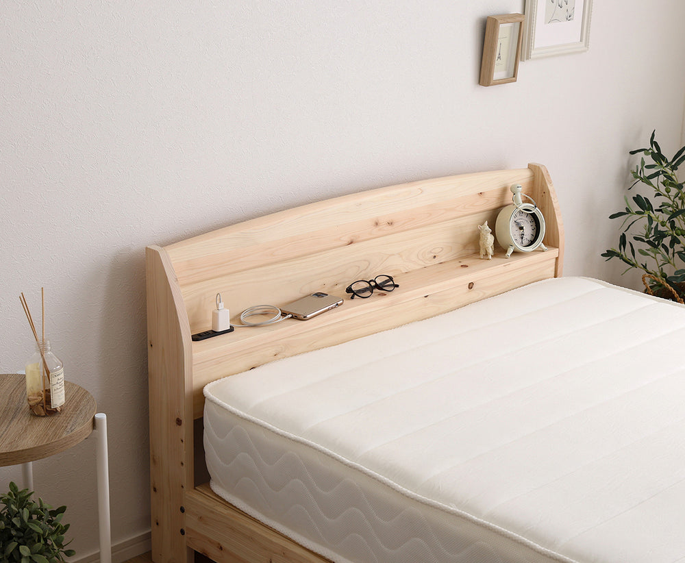 棚コンセント付きベッド 国産ヒノキ すのこタイプ【シングル】