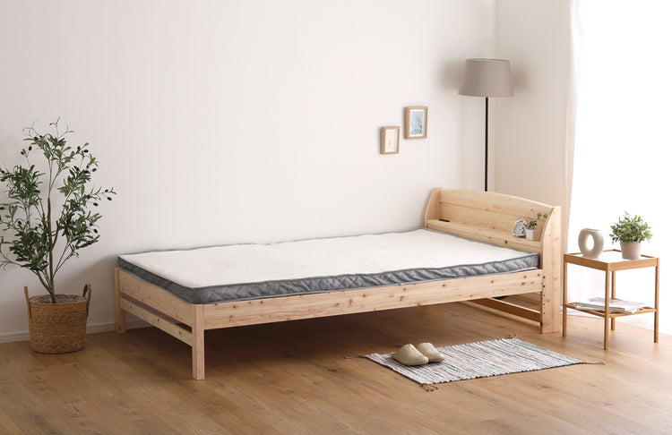 棚コンセント付きベッド 国産ヒノキ すのこタイプ【シングル】