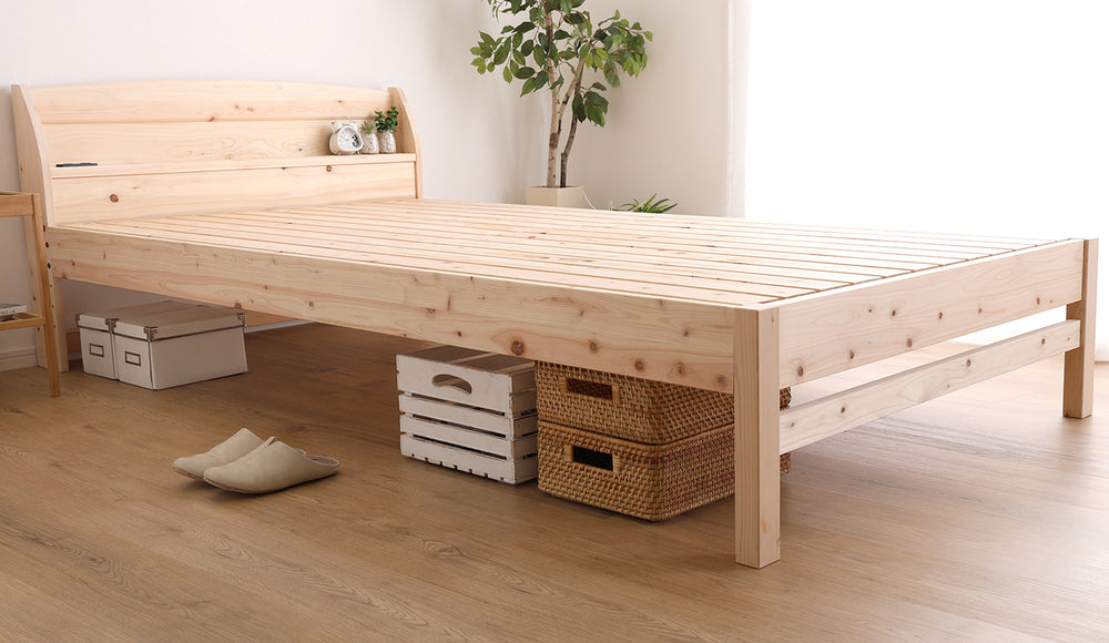 棚コンセント付きベッド 国産ヒノキ すのこタイプ【シングル】