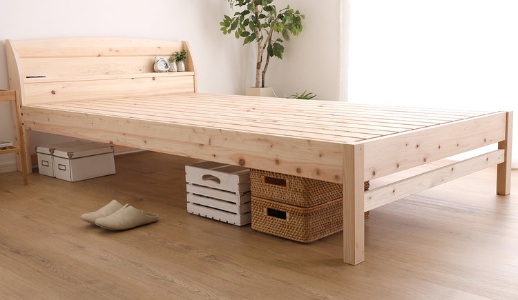棚コンセント付きベッド 国産ヒノキ すのこタイプ【シングル】