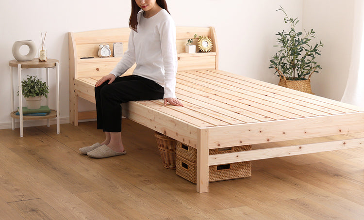 棚コンセント付きベッド 国産ヒノキ すのこタイプ【シングル】