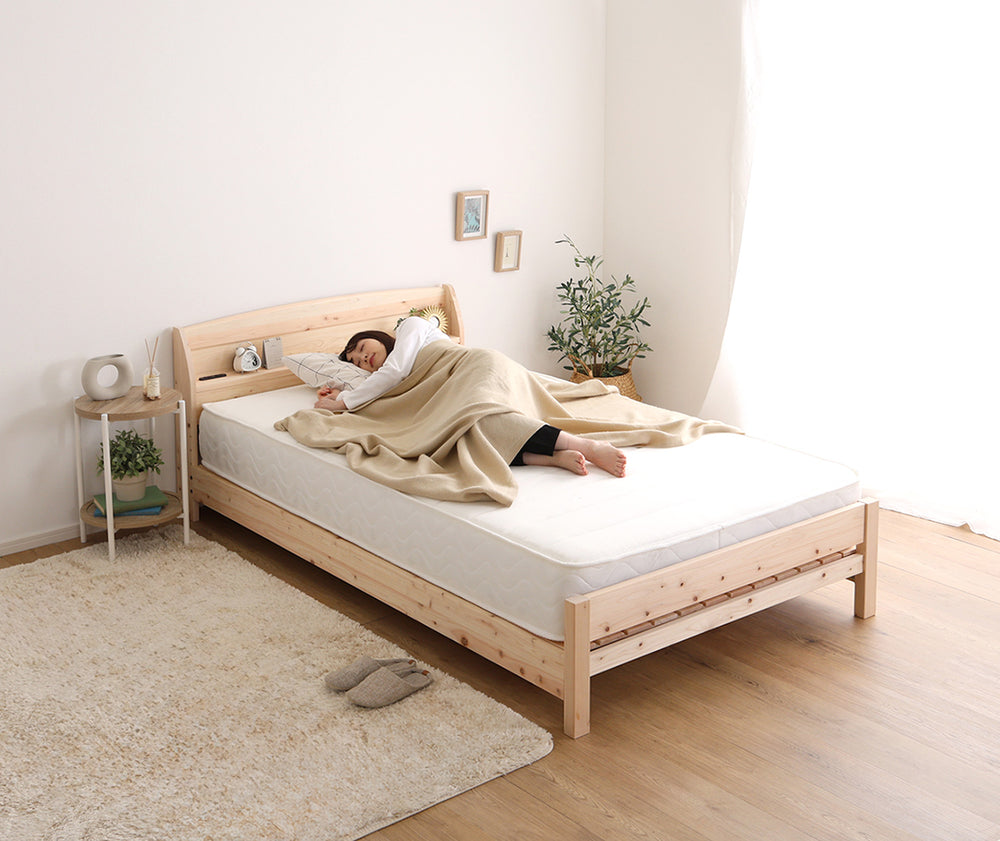 棚コンセント付きベッド 国産ヒノキ すのこタイプ【シングル】