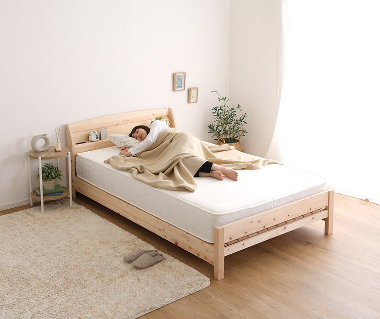 棚コンセント付きベッド 国産ヒノキ すのこタイプ【シングル】