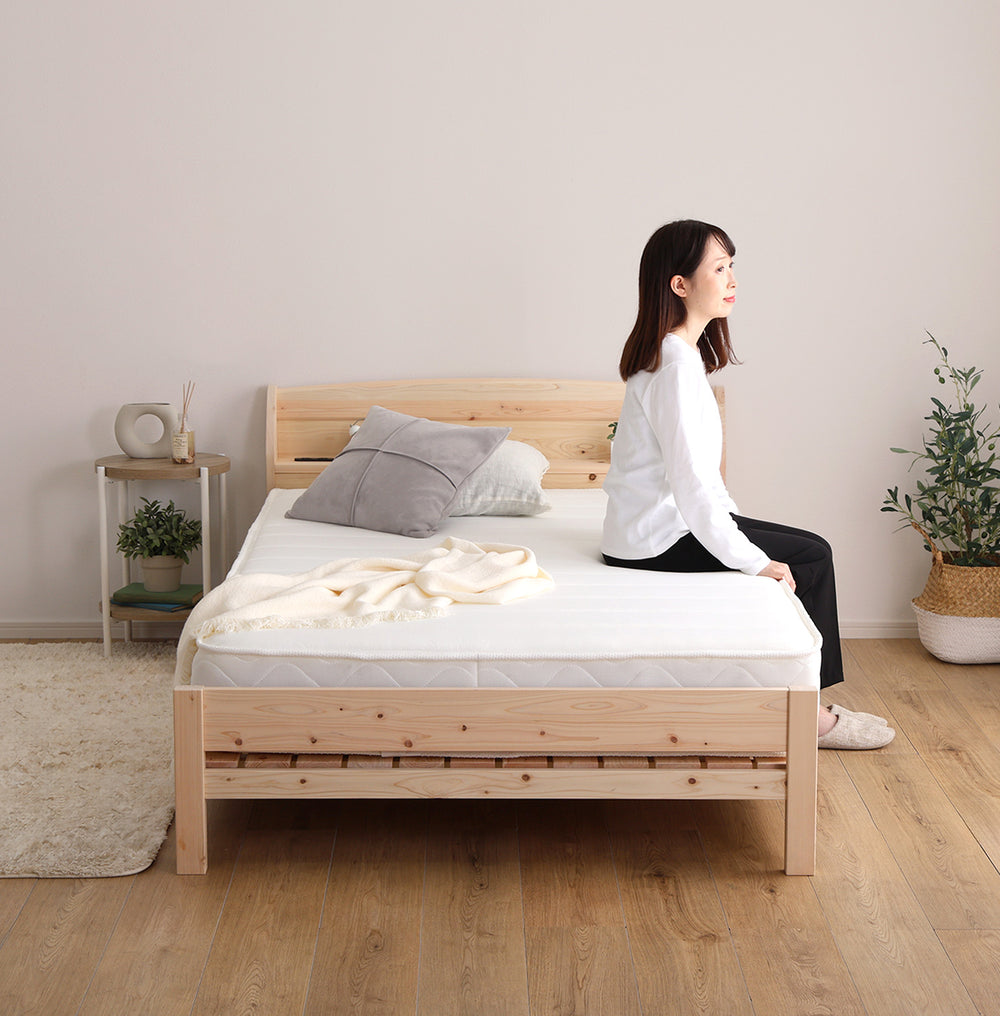 棚コンセント付きベッド 国産ヒノキ すのこタイプ【シングル】