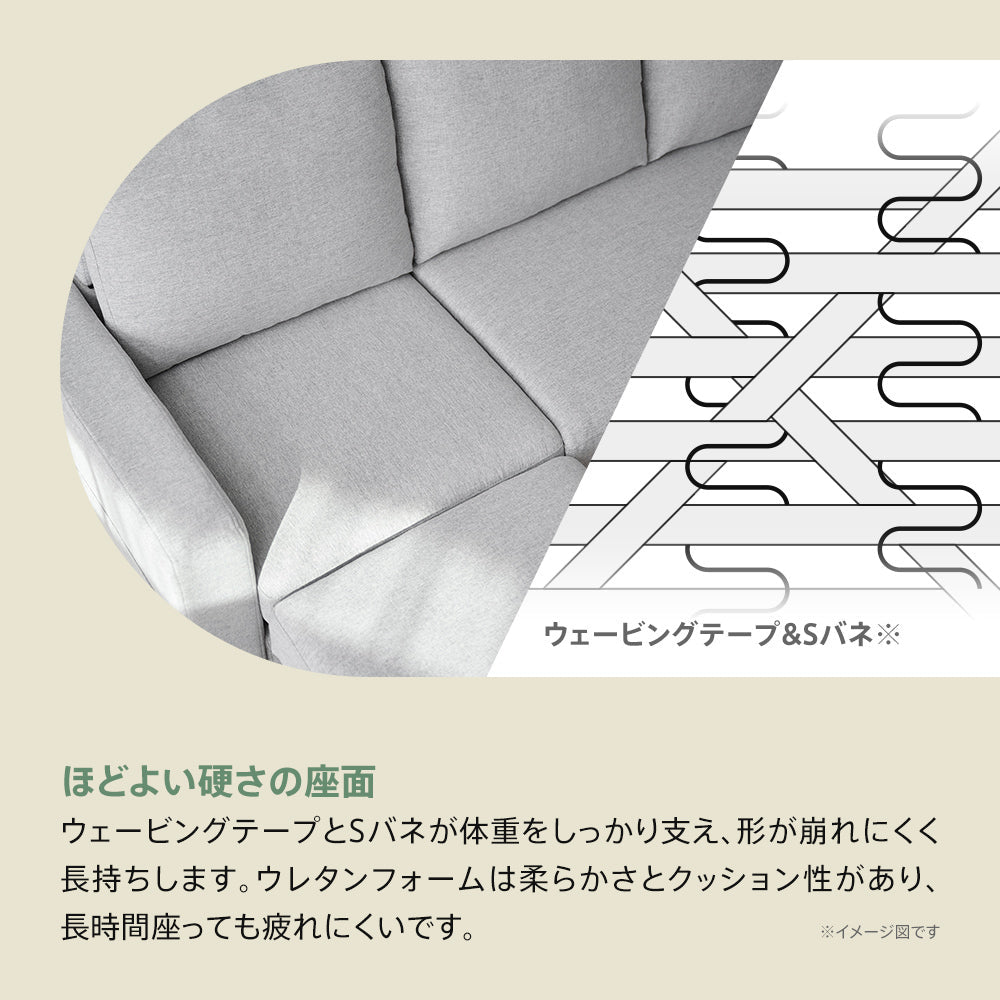 3人掛け カウチソファ ポケットコイル オットマン付き 幅193cm ［Treviso トレヴィーゾ］